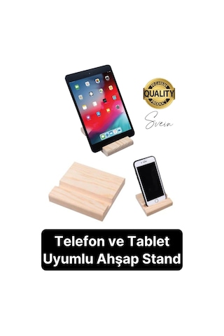 Doğal Masaüstü Ahşap Cep Telefonu Ve Tablet Standı Natural Görünüm Şık iPhone Android Apple Uyumlu iOS
