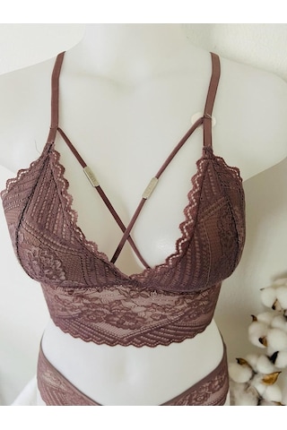 Vizon Bralet Dantelli Sütyen Takım Vizon