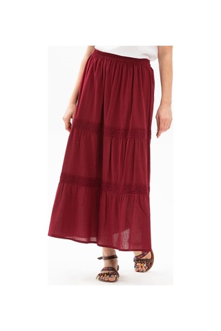 Uzun Şile Bezi Dantelli Etek Bordo Brd