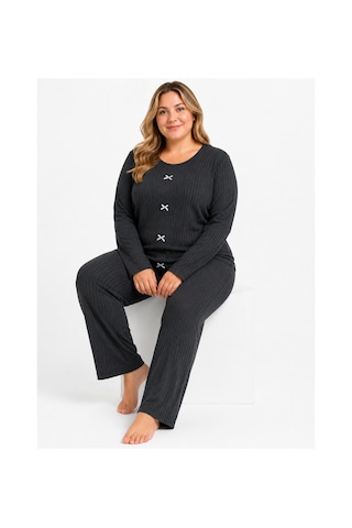 Sleeproom Büyük Beden Kadın Kaşkorse Mevsimlik Antrasit Pijama Takımı