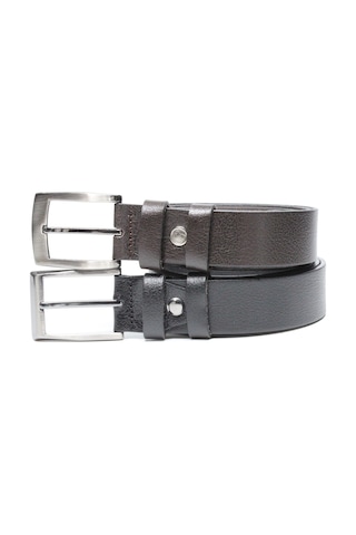 Siyah - Kahverengi 2'Li %100 Manda Derisi Klasik Erkek Kemeri 3,5