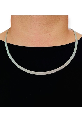 Silver-hasır-yassı Yüksek Kalite Paslanmaz Çelik Kolye 65 Cm