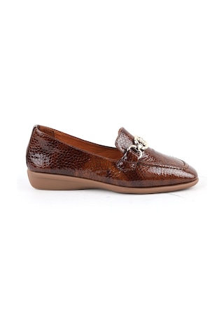 Libero Kadın Loafer Günlük Hakiki Deri Kroko Desenli Parlak Rugan Metal Zincir Tokalı Esnek Kauçuk Taban L031.26142209 Caramel