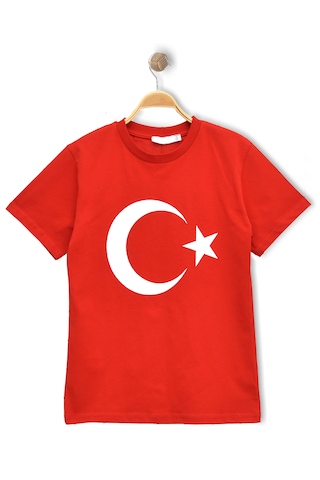 Dijitrend Ay Yıldız Bayraklı Kırmızı Kız - Erkek Tişört Kırmızı