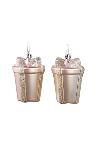 Yılbaşı Süsü Simli Mat Hediye Paketi 2'li Rose 10 Cm