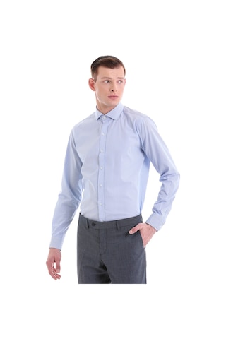 Hatemoğlu Mavi Comfort Fit 100% Pamuklu Uzun Kollu Gömlek 23d190000043 161 Buz Mavi