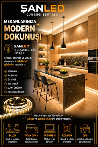 3 Çipli Şerit Led Gün Işığı Rengi 12v 40 Metre