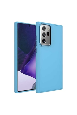 Galaxy Note 20 Ultra Kılıf Metal Çerçeve Ve Buton Tasarımlı Silikon Zore Luna Kapak Sierra Mavi