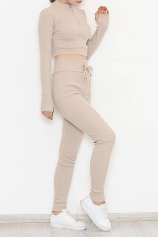 Mokashopin - Fermuarlı Crop Takım Bej - 12130.1748. 001