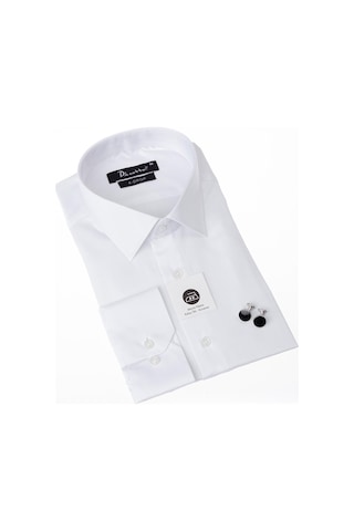 Beyaz Ekstra Büyük Yaka 4 Drop Rahat Kesim Micro Kumaş Kol Düğmeli Regular Fit Erkek Gömlek - 189-1-dc24w 001
