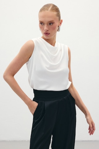Sateen Degaje Yaka Saten Bluz - Ekru-136072 Ekru