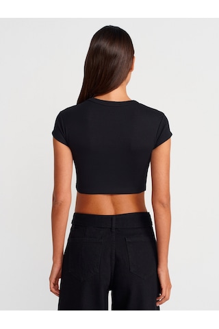 Dilvin 31810 Bisiklet Yaka Crop T-shirt-siyah Siyah