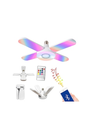 48W Rgb Kumandalı Bluetooth Hoparlörlü Pervane Şeklinde Lamba E27