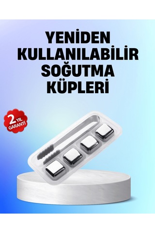 Yeniden Kullanılabilir 304 Çelik Metal Buz Küpleri 4'lü Set Resimdeki