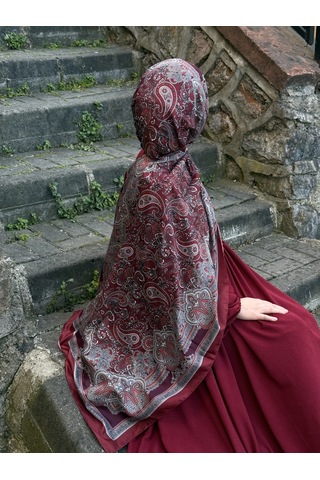 Qalortex Scarf Pamuklu Etnik Desen Şal-bordo
