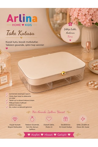 30 Bölmeli Takı Kutusu Düzenleyici Seyahat Çantası Kolye Yüzük Küpe Organizer Krem 18cmx12,5cm