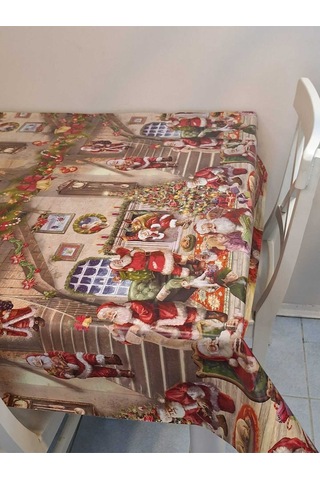 Yeni Yıl Desenli Elyaflı Pvc Masa Örtüsü Silinebilir Ve Su Geçirmez Muşamba Dkrm29c Kahverengi