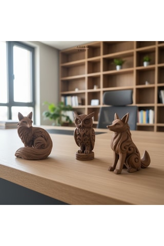 3'lü Hayvan Figürü Kurt, Tilki Ve Baykuş Figürü