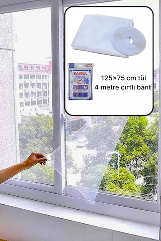 Tül Sineklik 125x75 Cm Tek Kanat Cırtlı Bant Ile Kolay Montaj & Pencere Sinekliği 125x75