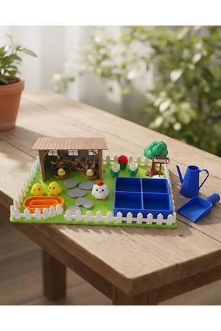 Kutpia Mini Bahçe Çocuk Oyun Ve Eğitim Seti 25x19cm - Sevimli Tavuklar Mavi