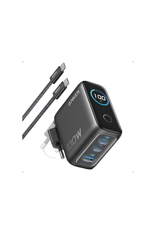 Şarj Cihazı, 100w Maksimum Güç, Kompakt, 3 Bağlantı Noktalı, Gan Usb-c Şarj Bloğu, Akıllı Ekran Ve Dokunmatik