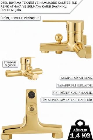 Lüks Mutfak Lavabo Banyo Bataryası Robot Duş Seti Aynalı Aksesuar Takımı Gold Renk Altın