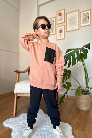 Cep Detaylı Erkek Çocuk Soft Turuncu Renk Eşofman Takım Turuncu
