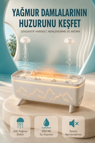Dekoratif Hava Nemlendirici Ve Aromaterapi Difüzörü 280 Ml Yağmur