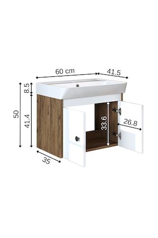 Ada Lavabolu Mat Suntalam Banyo Alt Dolabı 60 Cm Beyaz - Atlantik Atlantik Çam - Beyaz