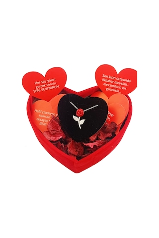 Pigado 925 Ayar Gümüş Kalpli Özel Kadife Kutusunda Gül Kolye Gümüş