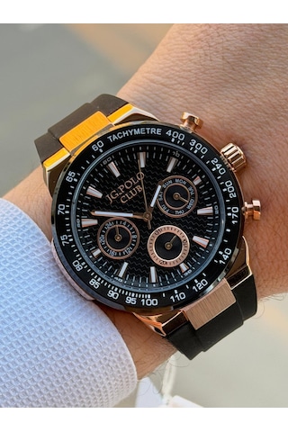 Jg.polo Club Silikon Kordon 2 Yıl Garantili 5 Atm Suya Dayanıklı Erkek Kol Saati+bileklik Sl.11908.2 Rose Gold - Siyah