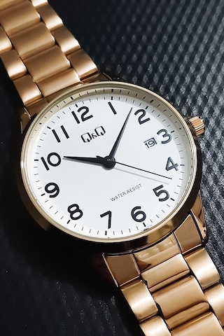 Q&q Qcg48204 Gold Altın Beyaz Rakamlı Takvimli Erkek Kol Saati