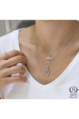 925 Ayar Gümüş Uçak Kolye, Beyaz 77170769