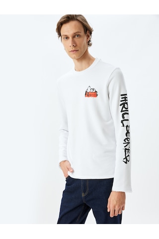 Koton Bisiklet Yaka Uzun Kollu Pamuk Karışımlı Lisanslı Snoopy Sweatshirt Beyaz 5wam70205mk Beyaz