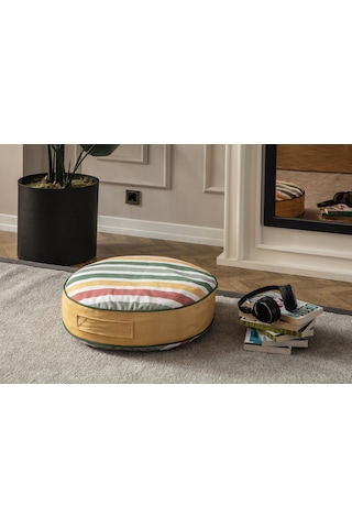 Çok Renkli Yuvarlak Puf Yer Minderi, 60 X 60 Cm
