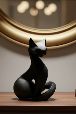 Siyah Kedi Heykel - Minimalist Ve Şık Dekorasyon Objesi