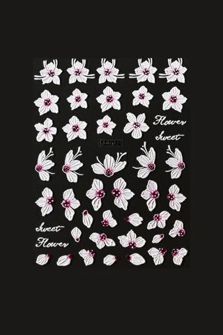 Misyul 5d Tırnak Sticker Yapışkanı Pembe & Beyaz Çiçekli Mıs-3832