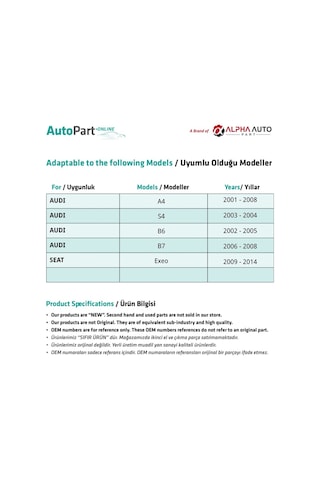 Audi A4,S4,B6,B7 için Torpido Kapak Tamir Takımı