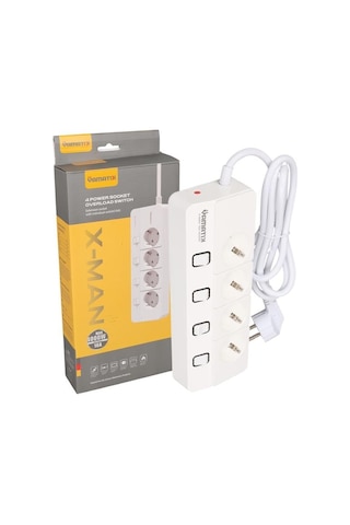 Yamatik X-man-104 A-class 4 Lü Ayrı Anahtarlı 2 Metre Akım Korumalı Grup Priz 1400 Joule 2 m