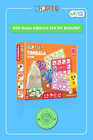 Çocuk Tombala Alfabe Temalı Ham Bez Kese 8 Tabla 50 Pul 60 Parça