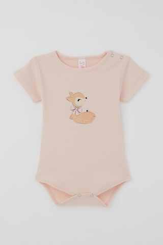 Breeze Kız Çocuk Çıtçıtlı Kısa Kollu Zıbın Body Sevimli Ceylan Baskılı 1-3 Yaş , Pudra