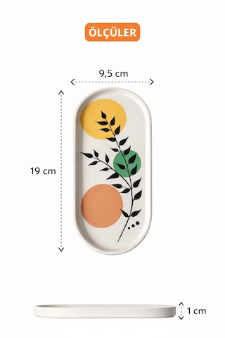 Modern Bohem Tarz Dekoratif Oval Tabak - El Yapımı Botanik Desenli Ev Dekoru 9,5 X 19 Cm