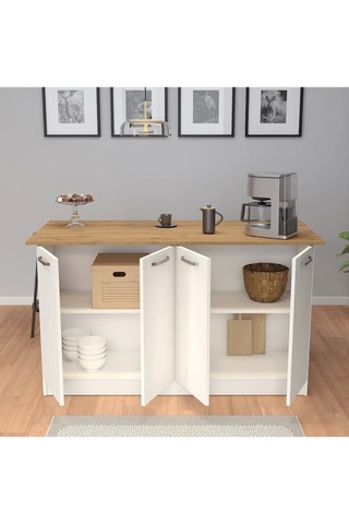 Patentli 160lık Benzila Mutfak Adası, Ada Mutfak, Çok Amaçlı Mutfak Dolabı, Mutfak Masası Beyaz - Meşe