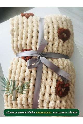 Palm Puffy Kalp Desenli Bebek Battaniyesi Bej