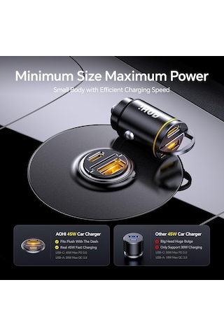 Aohi Superauto Araç İçi Şarjı, 2 Portlu Pd 45w Type-c Ve Usb-a Gi