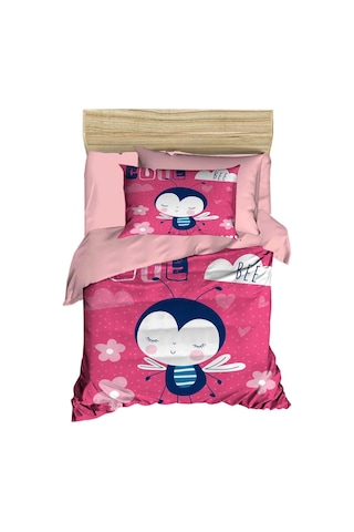 Dijital Baskılı 3d Pamuklu Yenidoğan Bebek Nevresim Takımı Cute Bee Pink Çok Renkli
