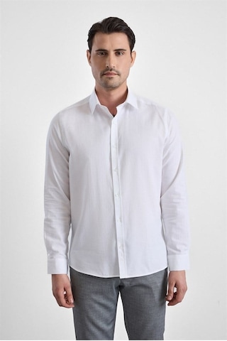 Süvari Beyaz Slim Klasik Yaka Düz Casual Gömlek Gm1008400350-bey