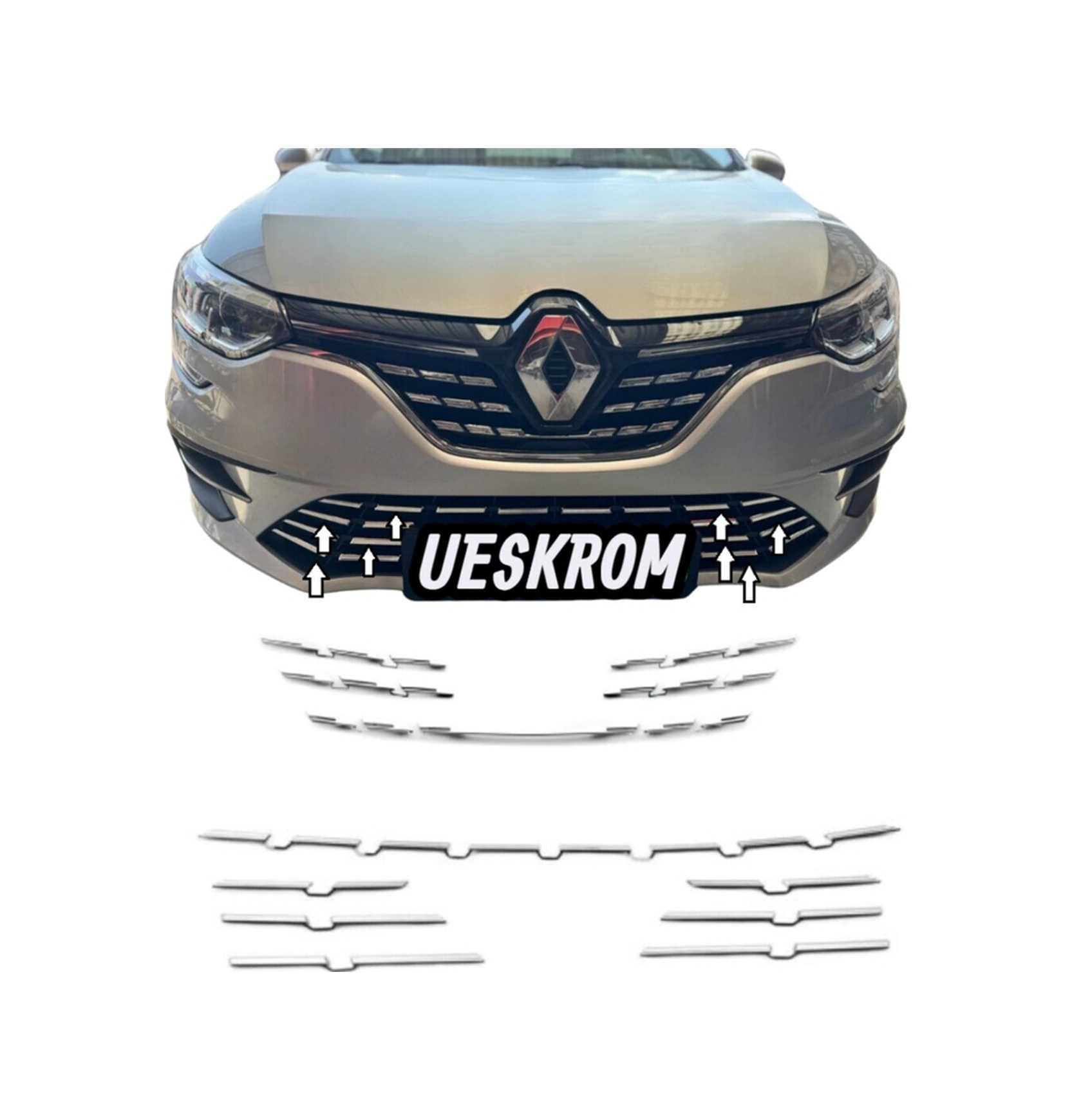 Ueskrom Renault Megane 4 Krom Ön Panjur Ve Ön Tampon Seti 13 Parça 2020 Üzeri Yeni Kasa