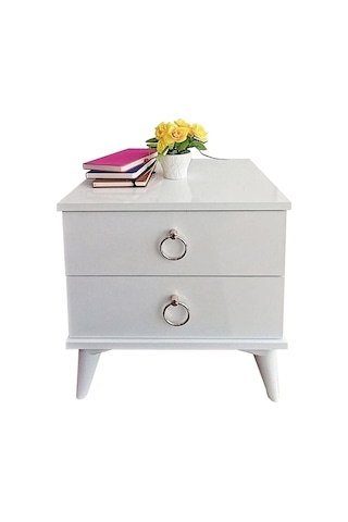 Komidin Çift Çekmeceli Beyaz Lükens Ayaklı  Kurulu