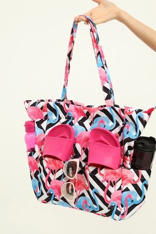 İcone Bag Kadın Çantası, Fonksiyonel Baskılı Plaj Çanta, Beach Bag, Karpuz Tropical Desenli Fermuarlı Çanta Pembe - Siyah
